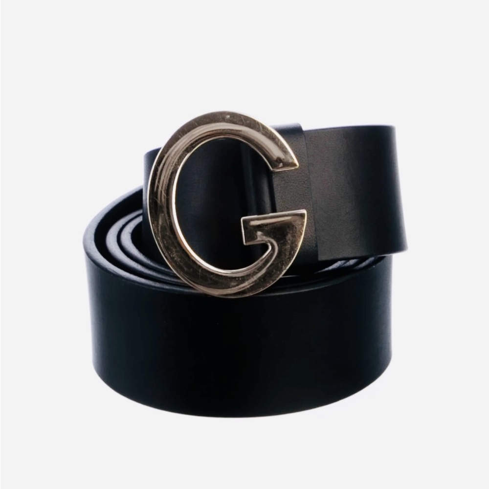 Gucci Black Leather Belt with Oversized Gold G Buckle